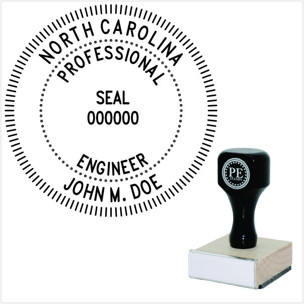 North Carolina Engineer Wood Rubber Stamp