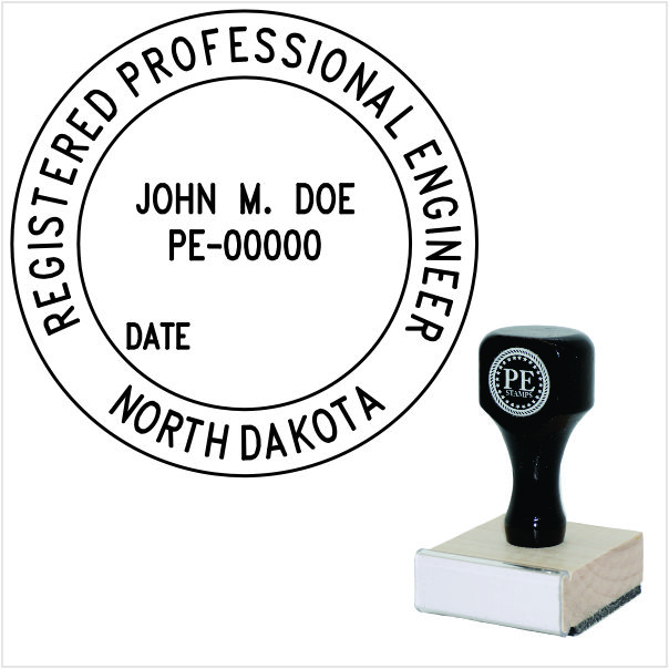 North Dakota Engineer Wood Rubber Stamp